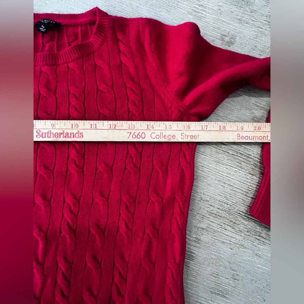 Talbots Petites Red Cable Knit Crewneck Sweater SP Cotton Blend - Picture 7 of 8